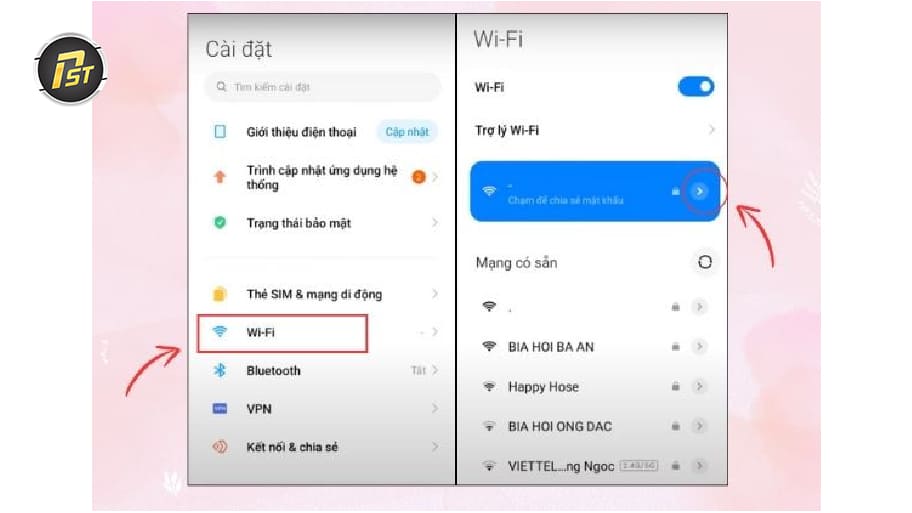 Chọn mở cài đặt Wi-Fi trên thiết bị di động