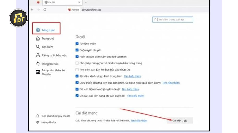 Nhấn chọn Settings trong mục Network Settings