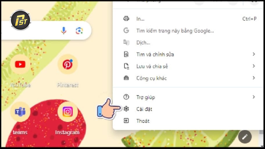Bước 2: Click vào cài đặt 