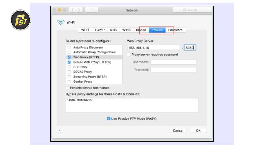 Mở các thiết lập proxy