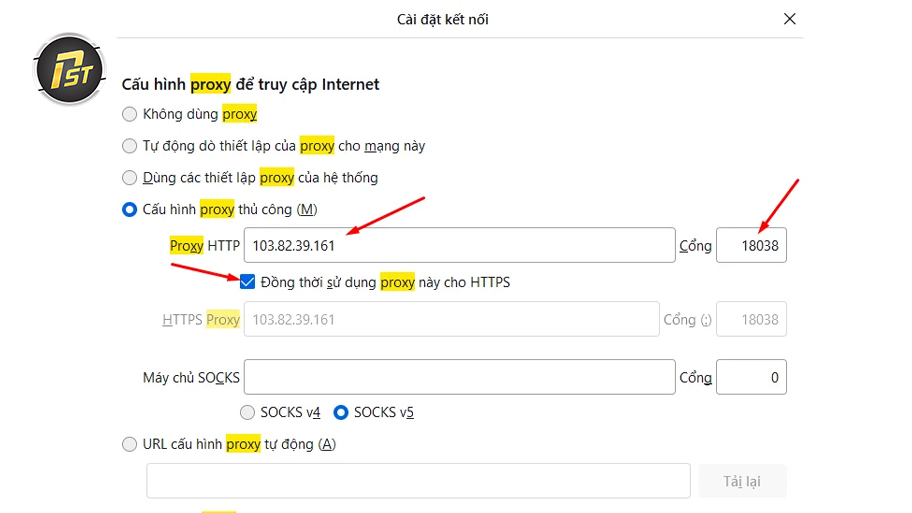 Bước 6 7 8 trong quy trình cài Proxy cho Firefox