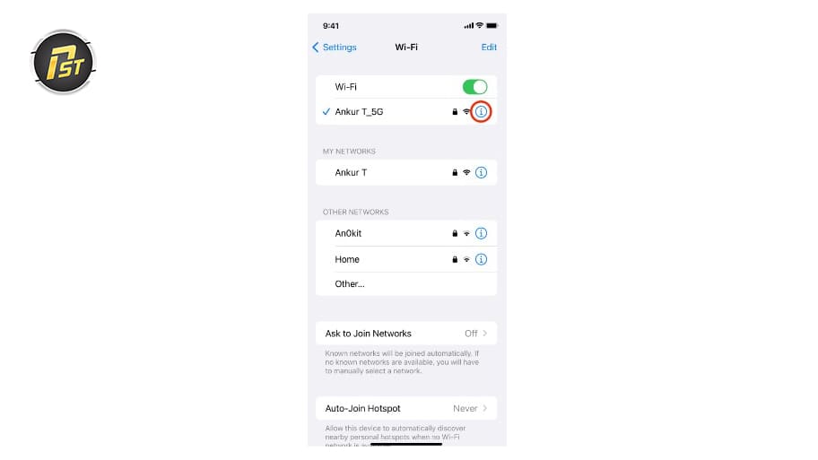 Chọn (i) để truy cập vào cài đặt wifi