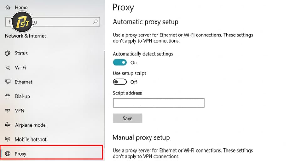 Chọn mục Proxy