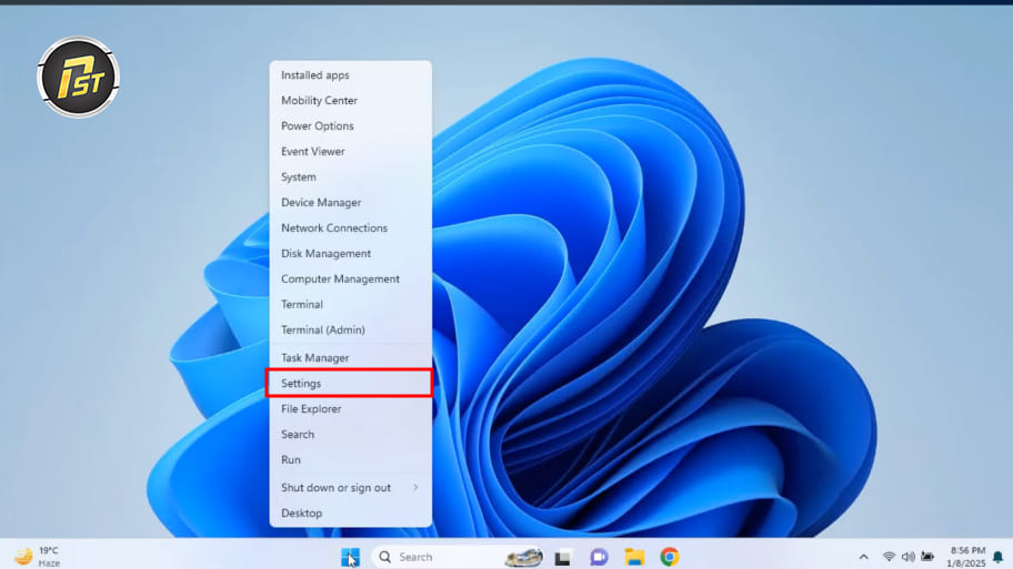 Click Setting để vào cài đặt hệ thống