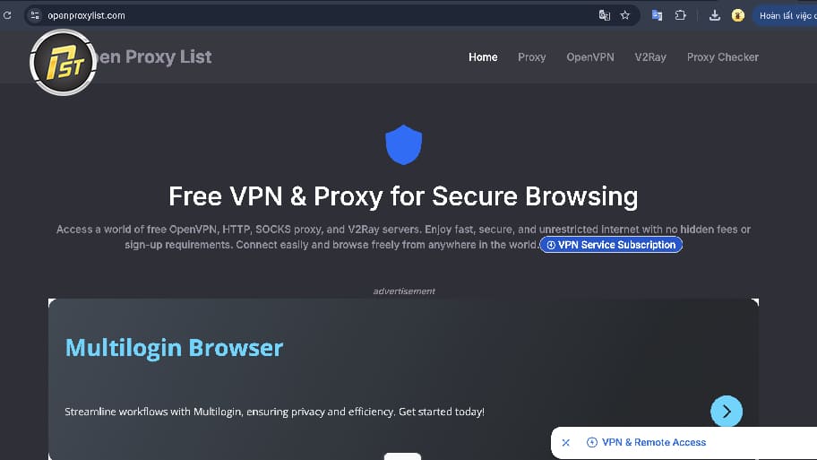 Open Proxy List - Cung cấp các danh sách máy chủ dưới dạng văn bản thuần túy