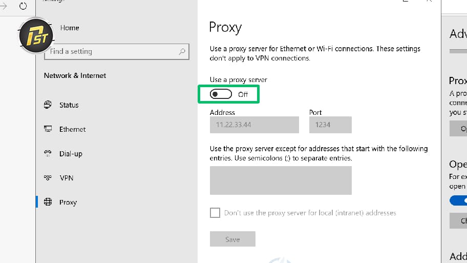 Tắt mục Use a proxy server để vô hiệu hoá proxy