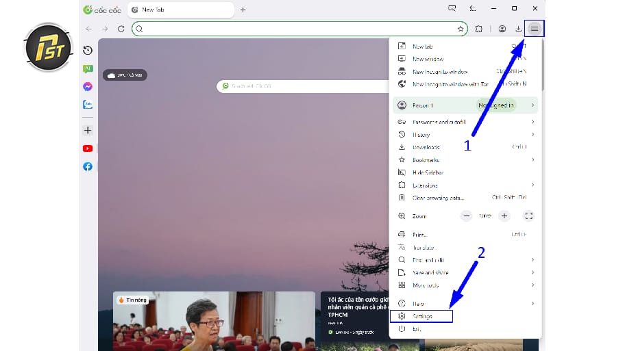 Bước 1: Vào phần cài đặt của Cốc Cốc
