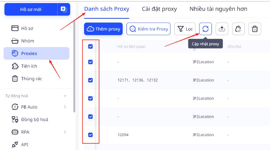 Hướng Dẫn Sử Dụng Proxy Trên Adspower Đơn Giản Và Nhanh Chóng Click Cập nhật proxy