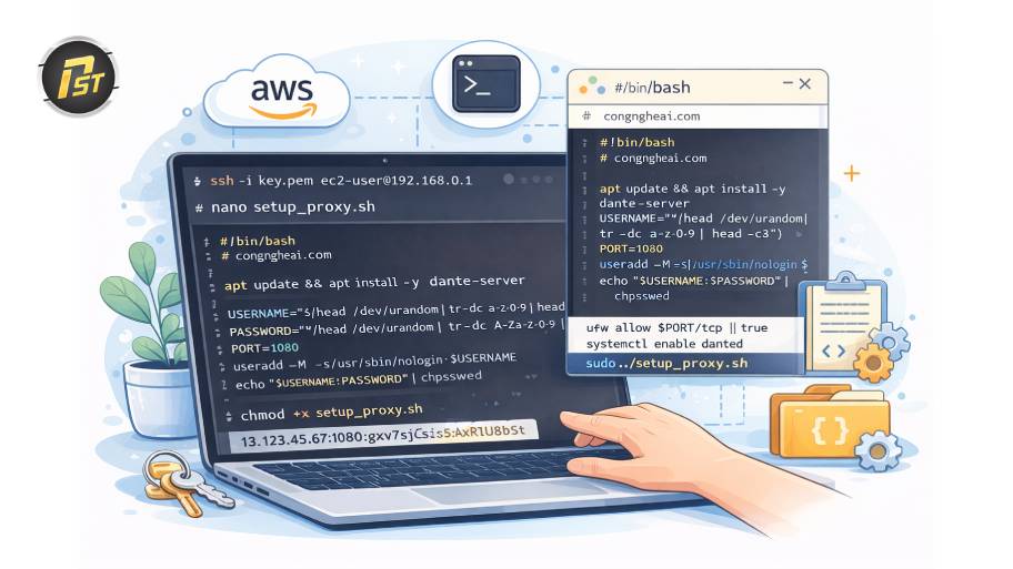 Cách tạo proxy AWS bằng lệnh script trên EC2 đơn giản, nhanh chóng