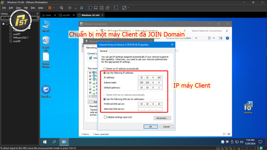 chuẩn bị thêm máy client đã Join Domain