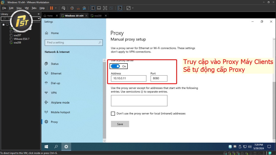 Có thể Restart lại máy Client và mở lên kiểm tra lại xem đã cập nhật proxy chưa