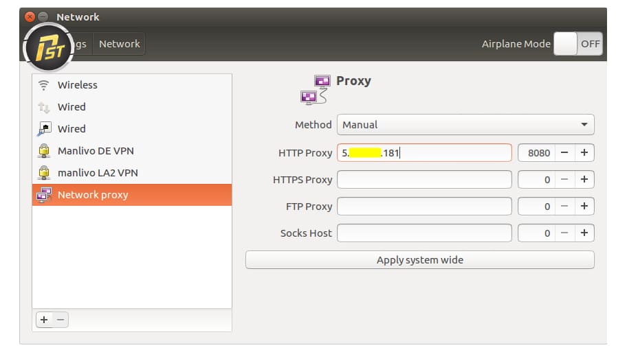 Người dùng nhập địa chỉ IP và port proxy để kết nối internet thông qua Squid server