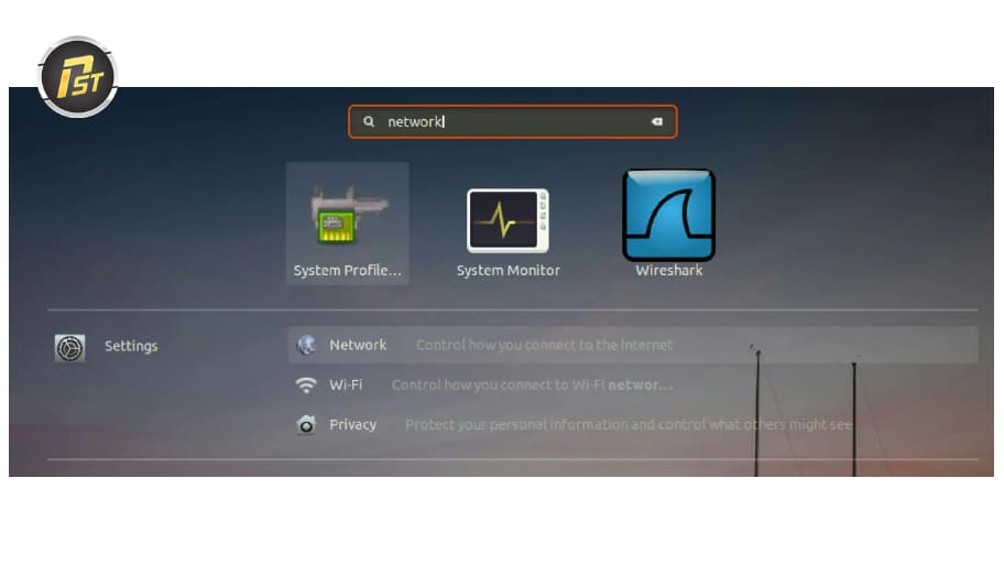 Tìm và truy cập mục Network trong phần Cài đặt Ubuntu để bắt đầu cấu hình proxy