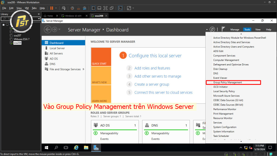 Truy cập Group Policy Management