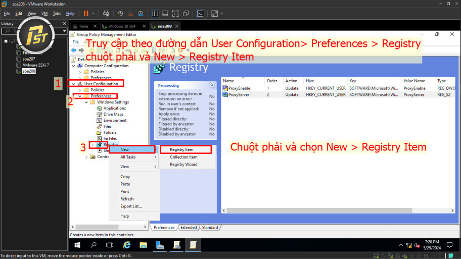 User Configuration > Preferences > Registry và chuột phải chọn New > Registry Item